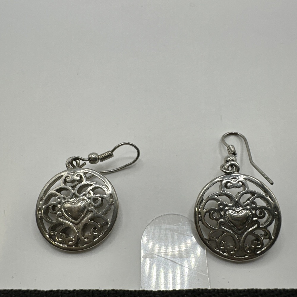 Silver Plated‎ Heart Cut Out Dangle Earrings